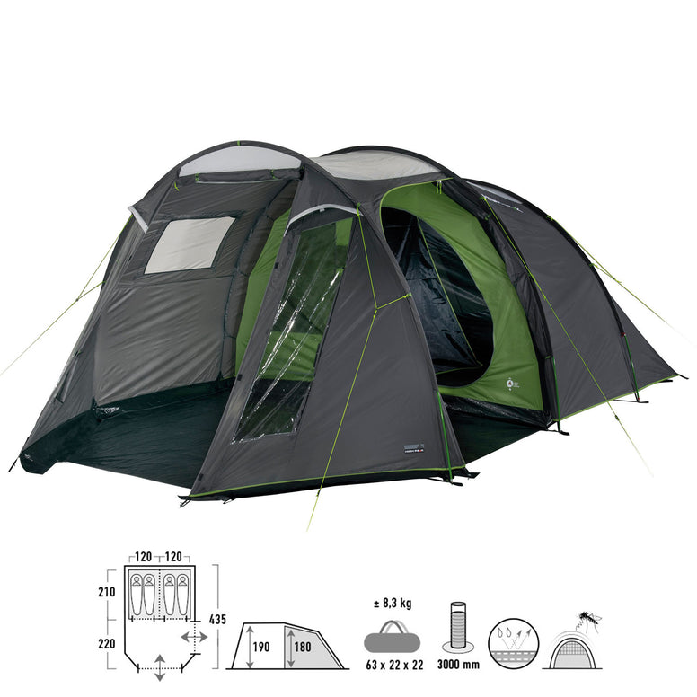 HIGH PEAK Tunnelzelt Ancona 4 Personen Camping Gruppen Zelt Familienzelt Vorraum