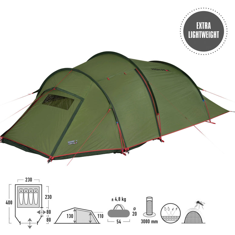 HIGH PEAK Trekkingzelt Falcon 4 LW Personen Tunnel Zelt Camping Alu Le
