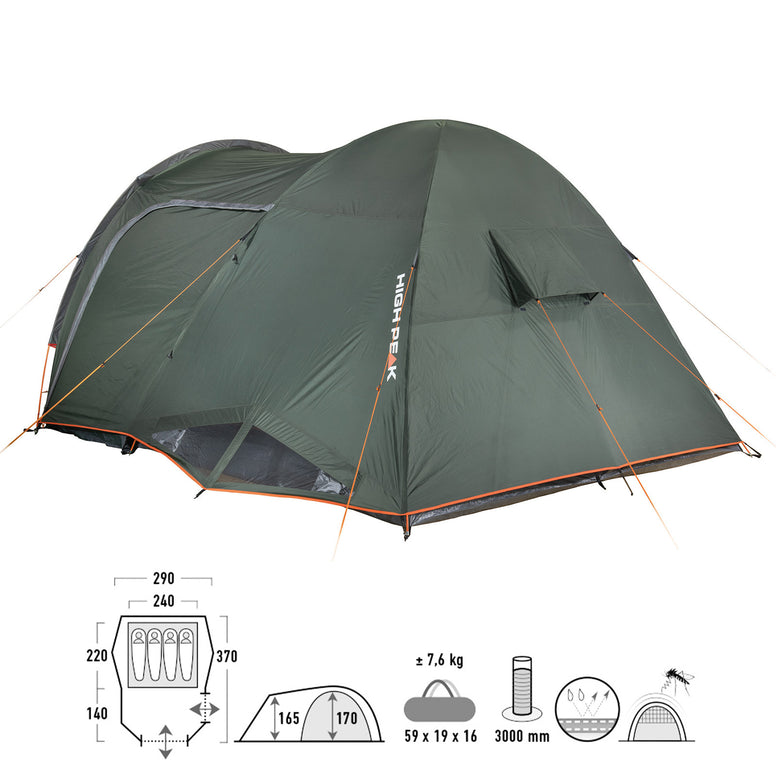HIGH PEAK Kuppelzelt Tessin 4 Personen Camping Iglu Zelt Familienzelt Vorraum