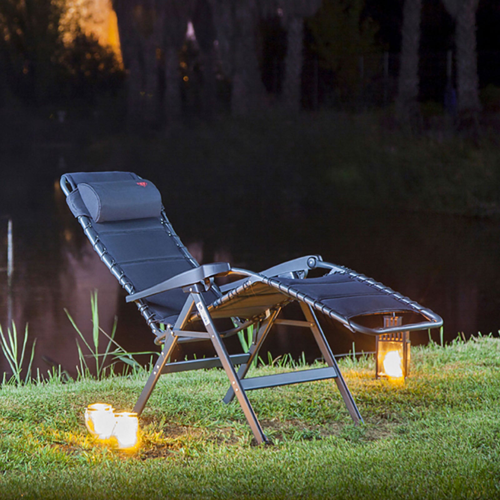 Chaise longue de jardin de camping CRESPO AL 232 Deluxe pliable en aluminium XL