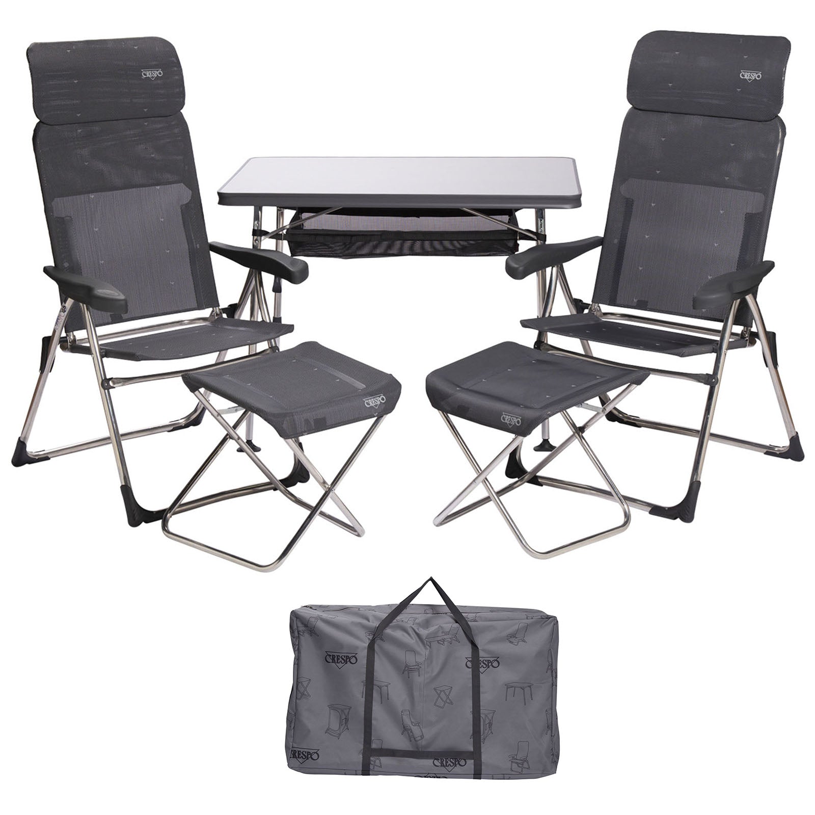 CRESPO Camping Table &amp; Lounge Chair Set 213 CTR Folding Table Stool Folding Chair Alu