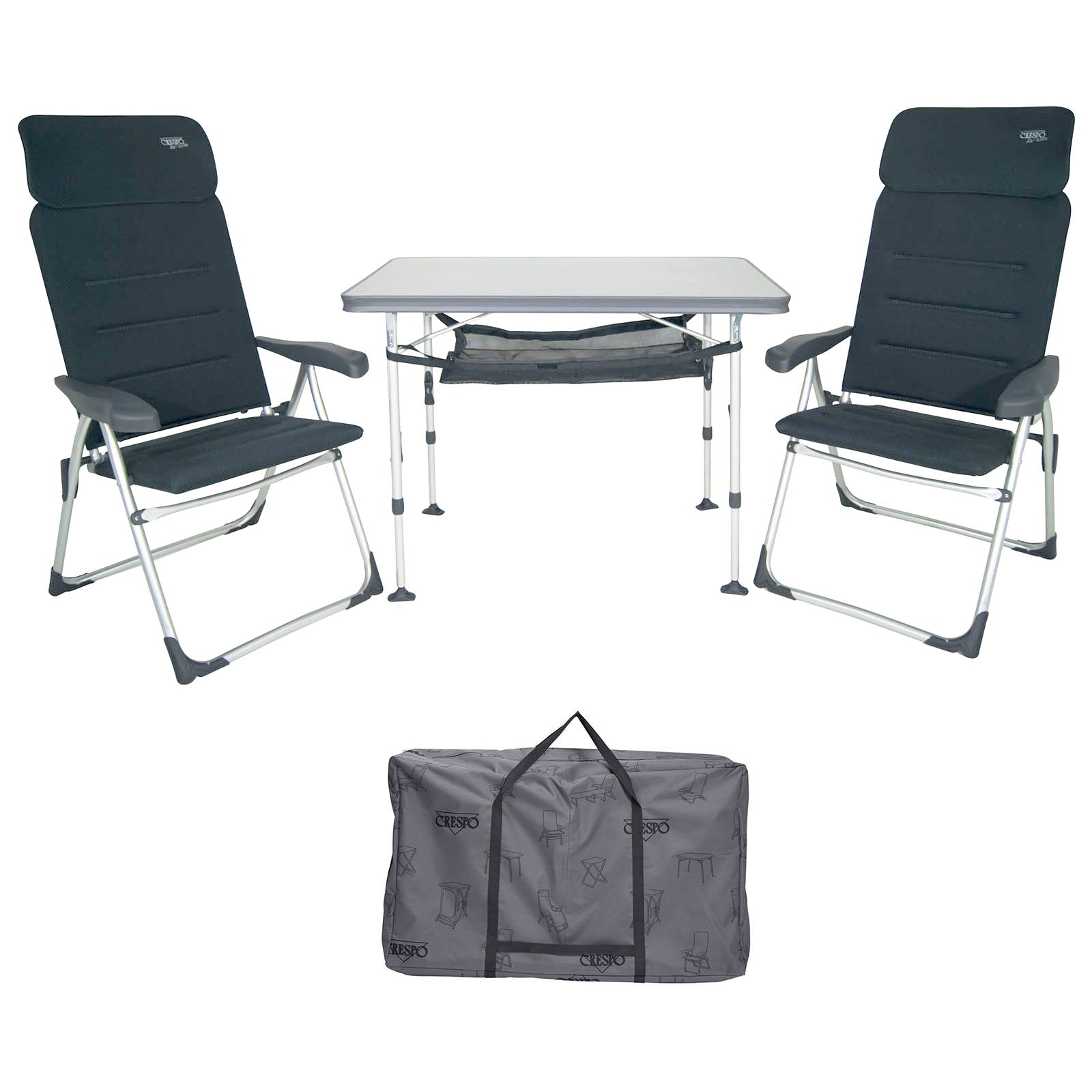 CRESPO Camping Klapptisch & Liege Stuhl Set AA 213 CTA Falt Tisch Klappstuhl Alu