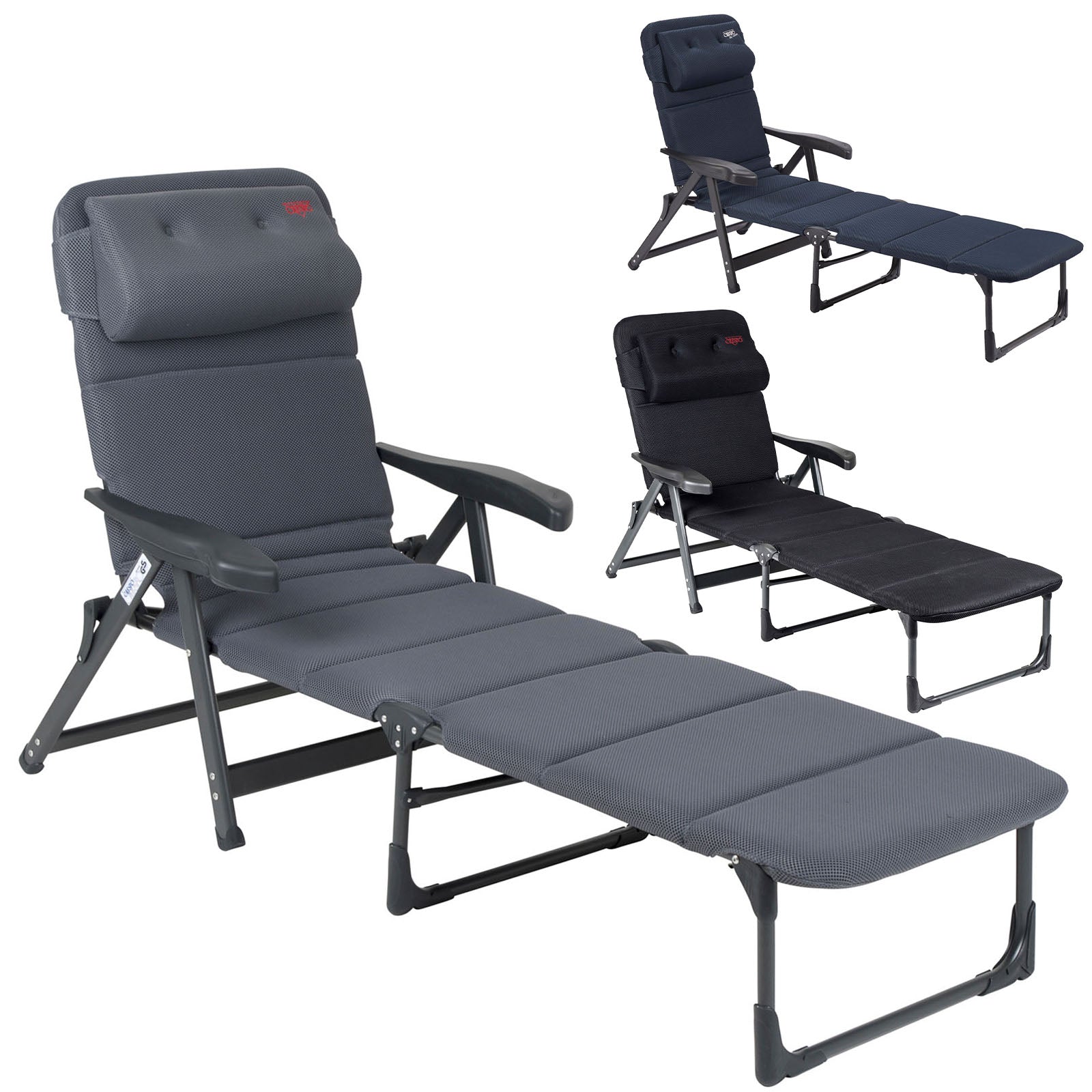 Chaise longue CRESPO AP 233 Air Deluxe, chaise longue de camping, plage, jardin, aluminium