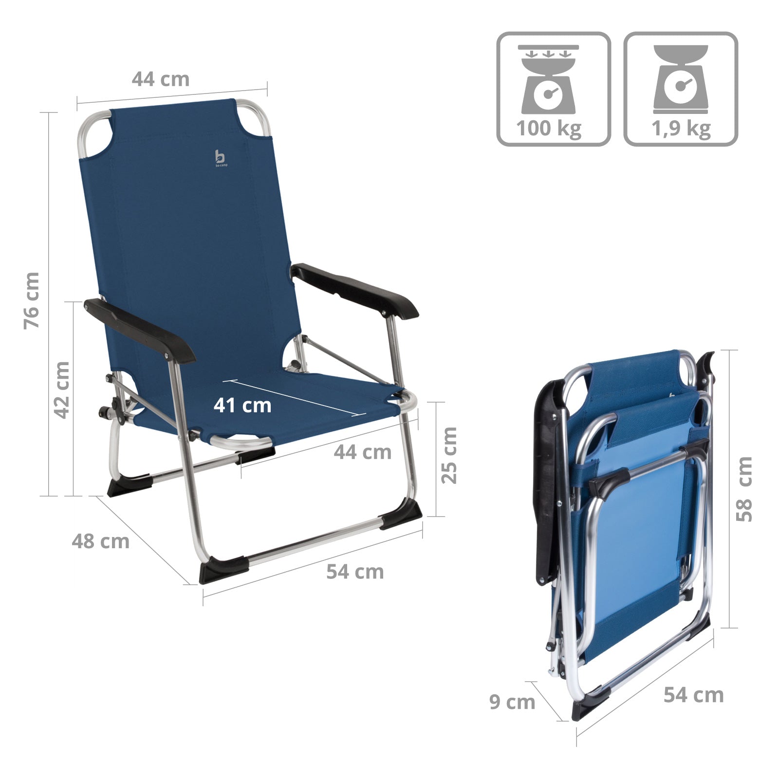 Chaise de plage pliante en aluminium BO-CAMP Copa Rio, fauteuil de jardin, de pêche et de camping bas