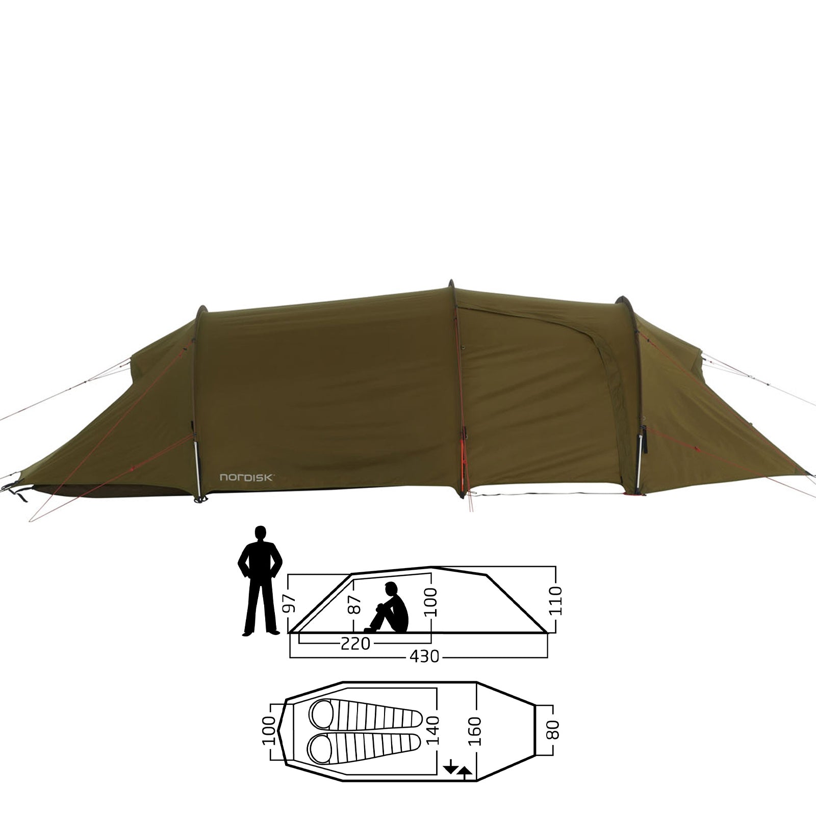 Tente de trekking NORDISK Oppland 2 personnes PU tente tunnel camping aluminium léger 3,9 kg