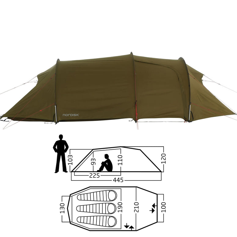 NORDISK trekking tent Oppland 3 people PU tunnel tent camping aluminum lightweight 4.6 kg