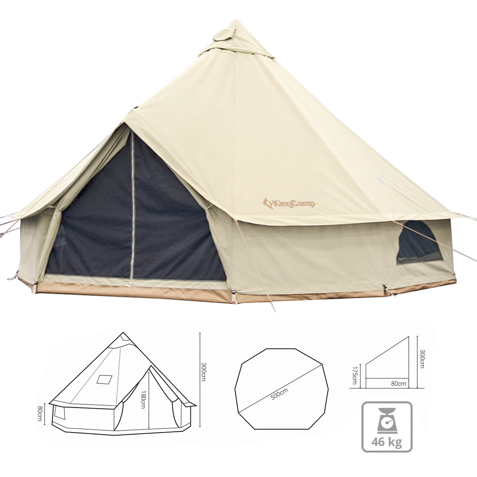 KINGCAMP Khan 500 Tipi Tent 8 Persons Tepee Family Tent Camping Tent Cotton
