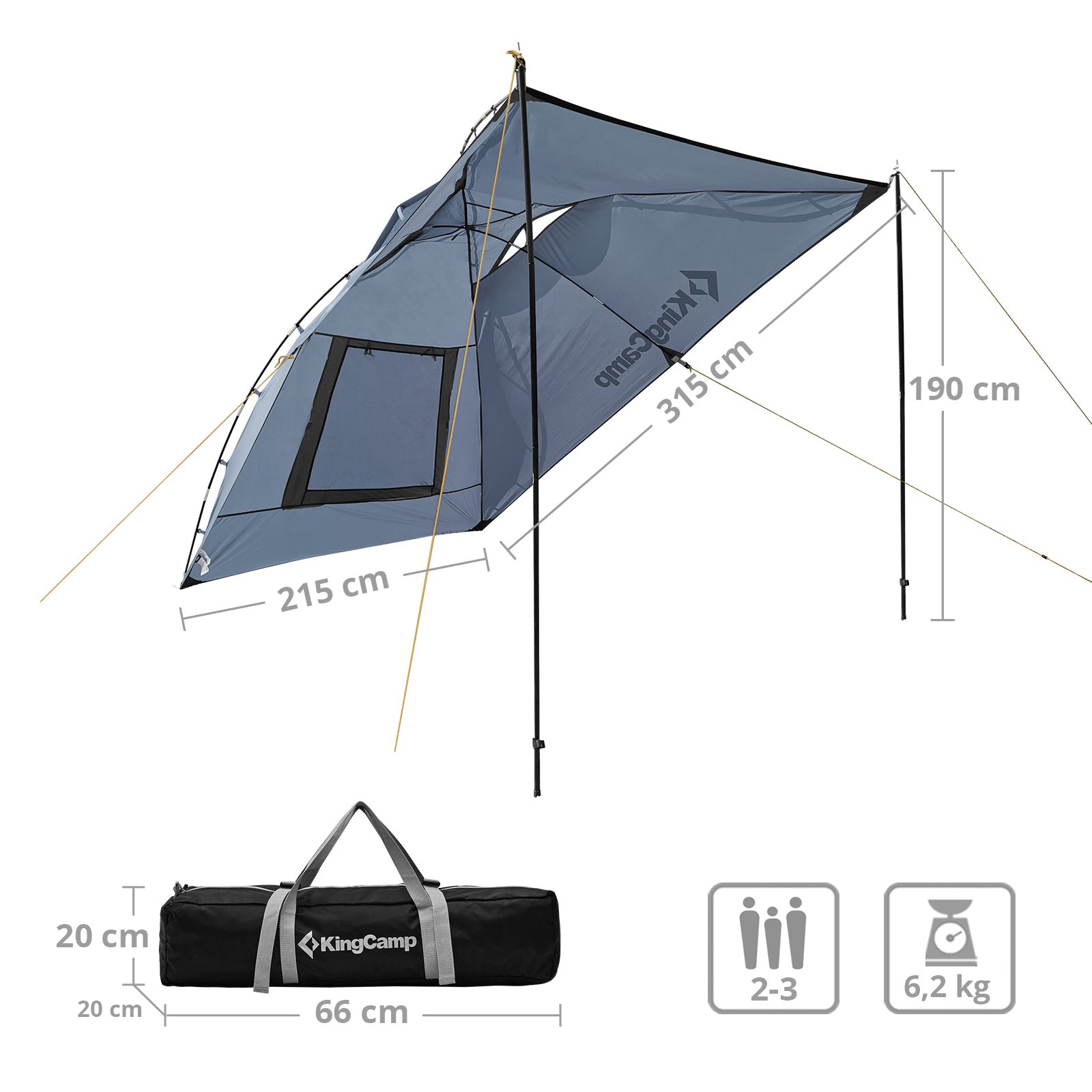 KINGCAMP Rear Tent Compass VW Bus Front Tent SUV Van Pavilion Tarp Camping 2000 mm