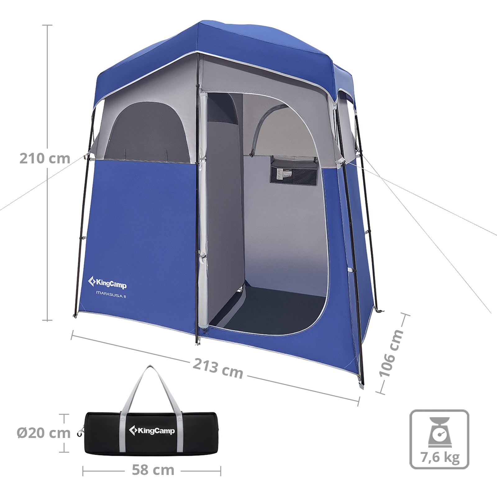 Tente de douche KINGCAMP Marasusa II Tente de camping à langer WC Tente de toilette 2 personnes