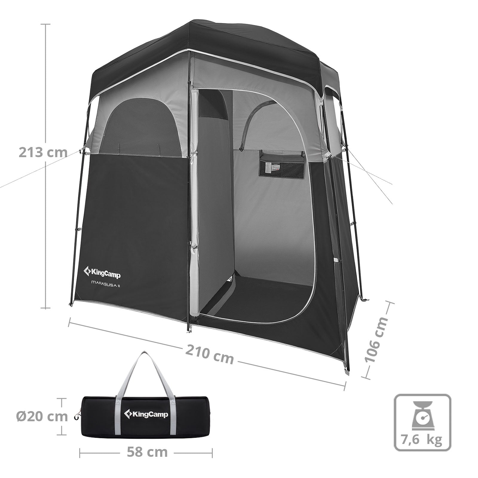 Tente de douche KINGCAMP Marasusa II Tente de camping à langer WC Tente de toilette 2 personnes