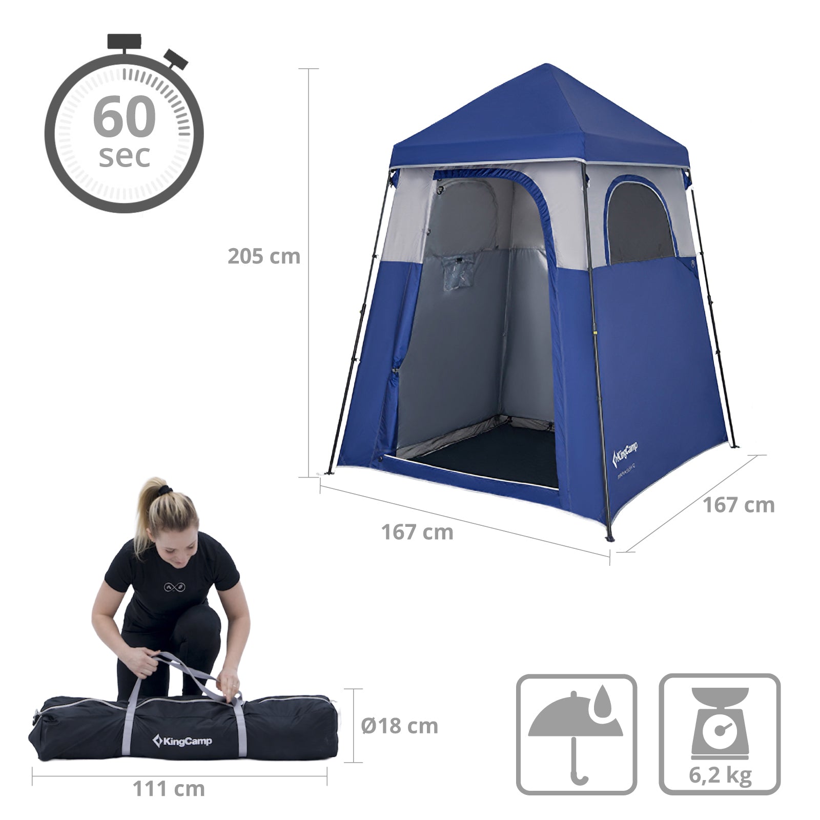 KINGCAMP Duschzelt Marasusa Q Camping Umkleidezelt WC Toiletten Zelt 2 Personen