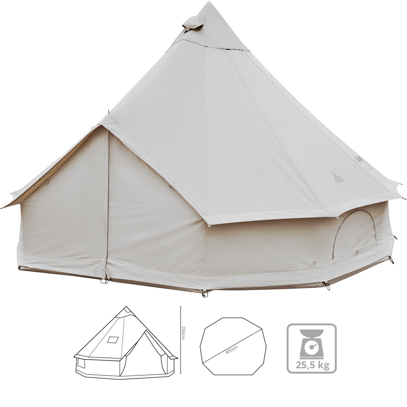KINGCAMP Tipi Tent Khan 400C Family Camping 8 Person Tent Tepee 100% Cotton