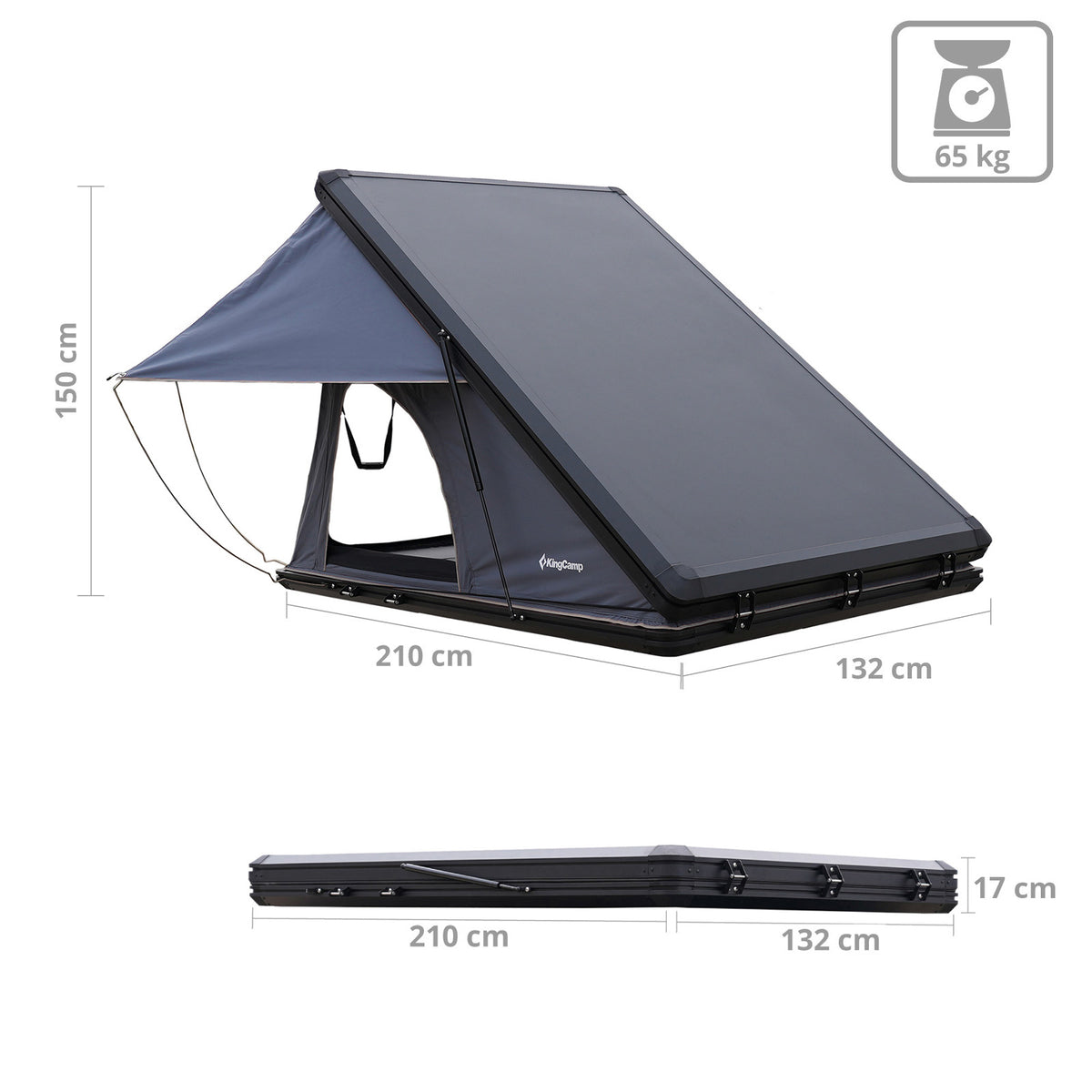 Tente de toit de voiture KINGCAMP Northway Tente de toit rigide pour 2 personnes Boîte automatique