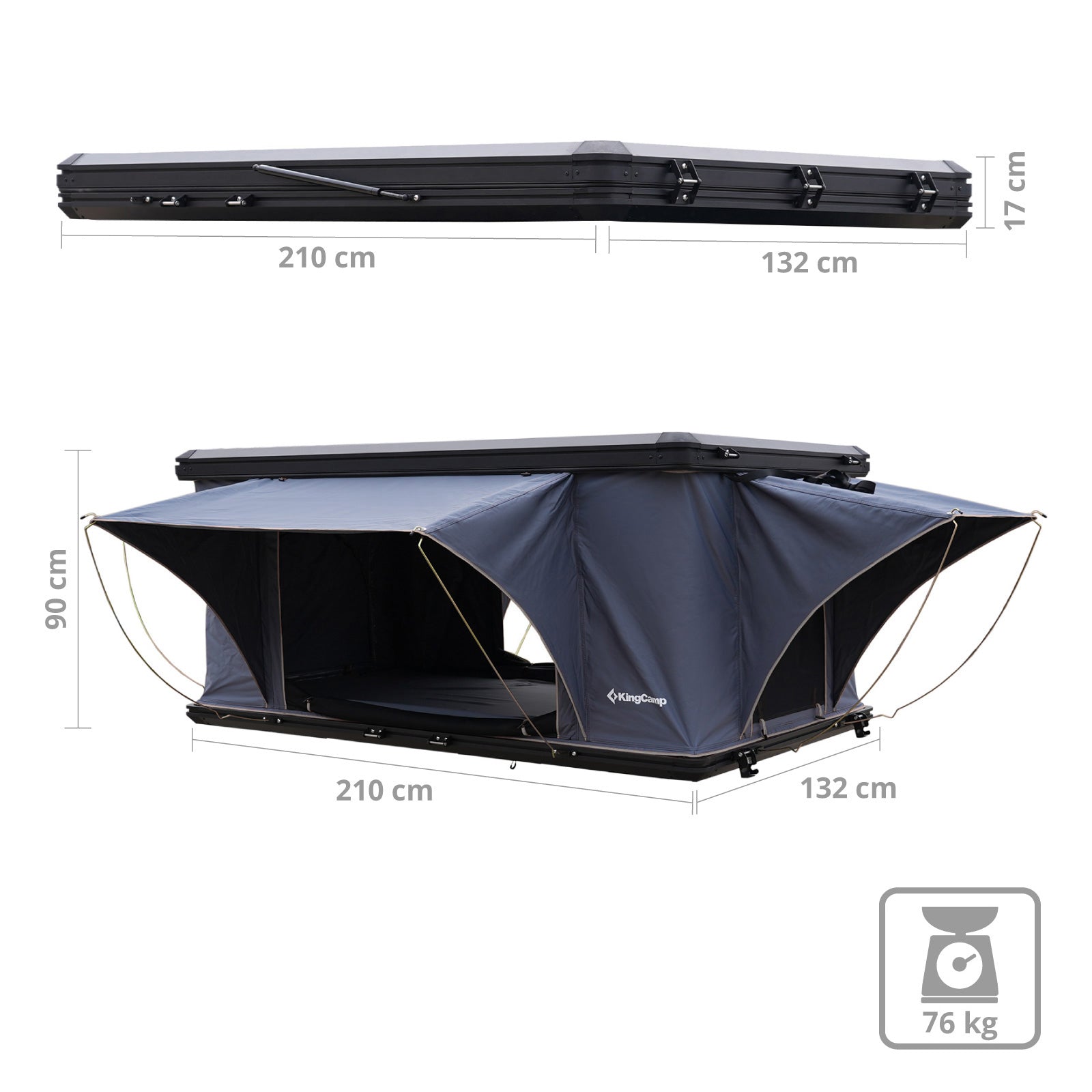 KINGCAMP Auto Dachzelt Boundless 2 Personen Hartschale Dach Zelt Automatik Box