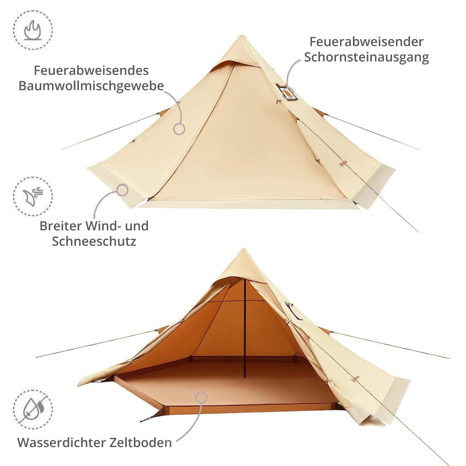 beige tipi tent KINGCAMP Tipi Torino 1-2 Persons Camping Trekking House Tent Tepee Cot