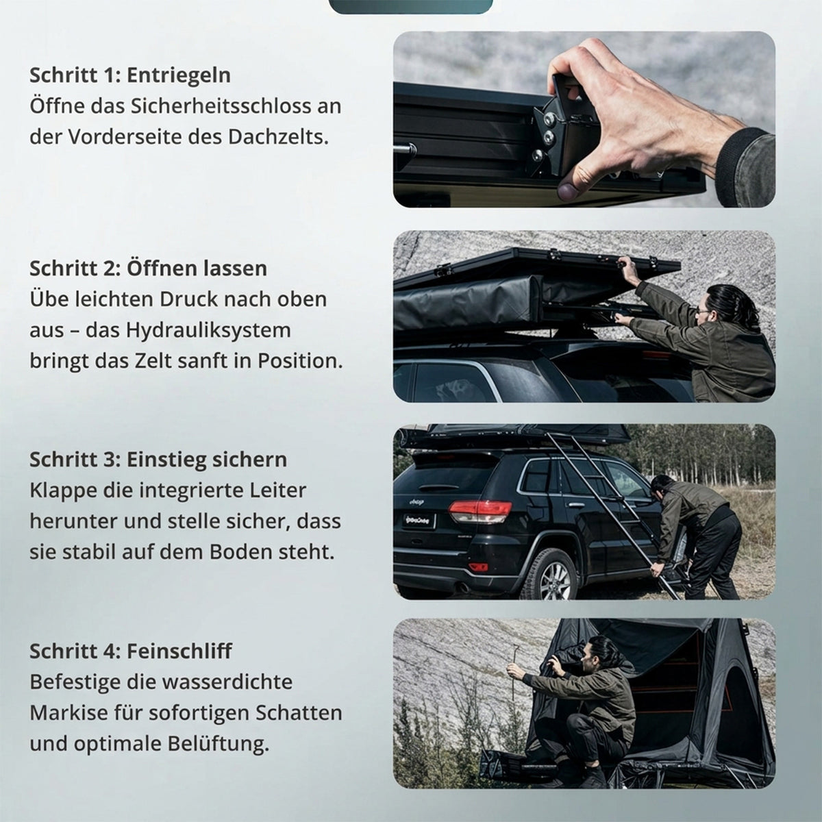 KINGCAMP Auto Dachzelt Open Road LW 2 Personen Hartschale Automatik Zelt Alu