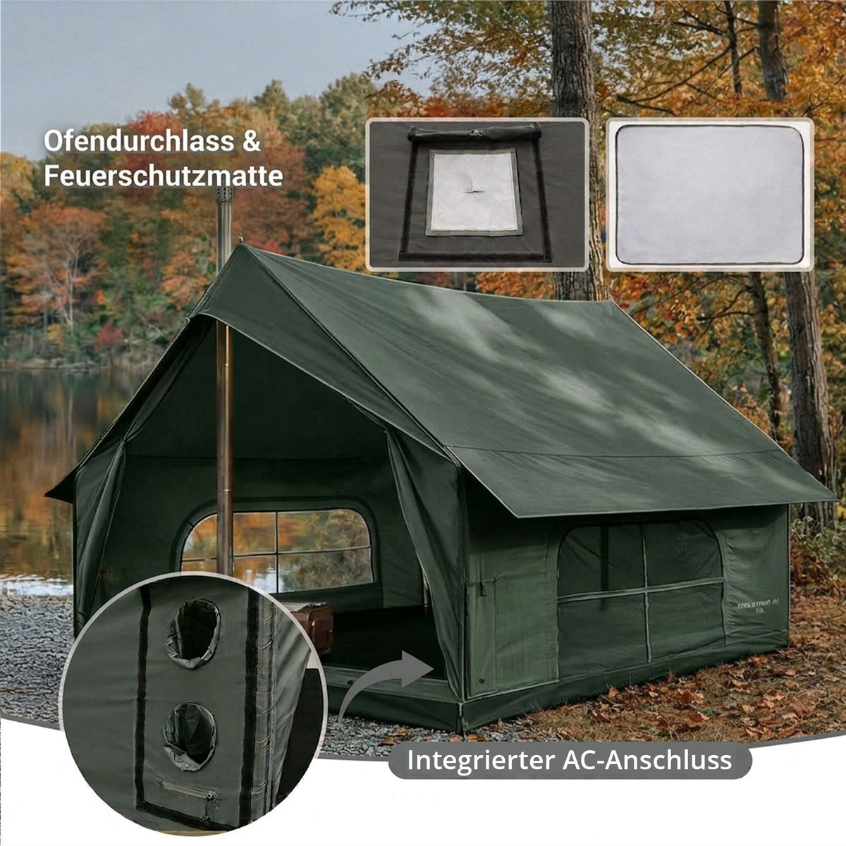 KINGCAMP Pinehouse III-tent, familietent voor 5 personen, katoenen kampeertent