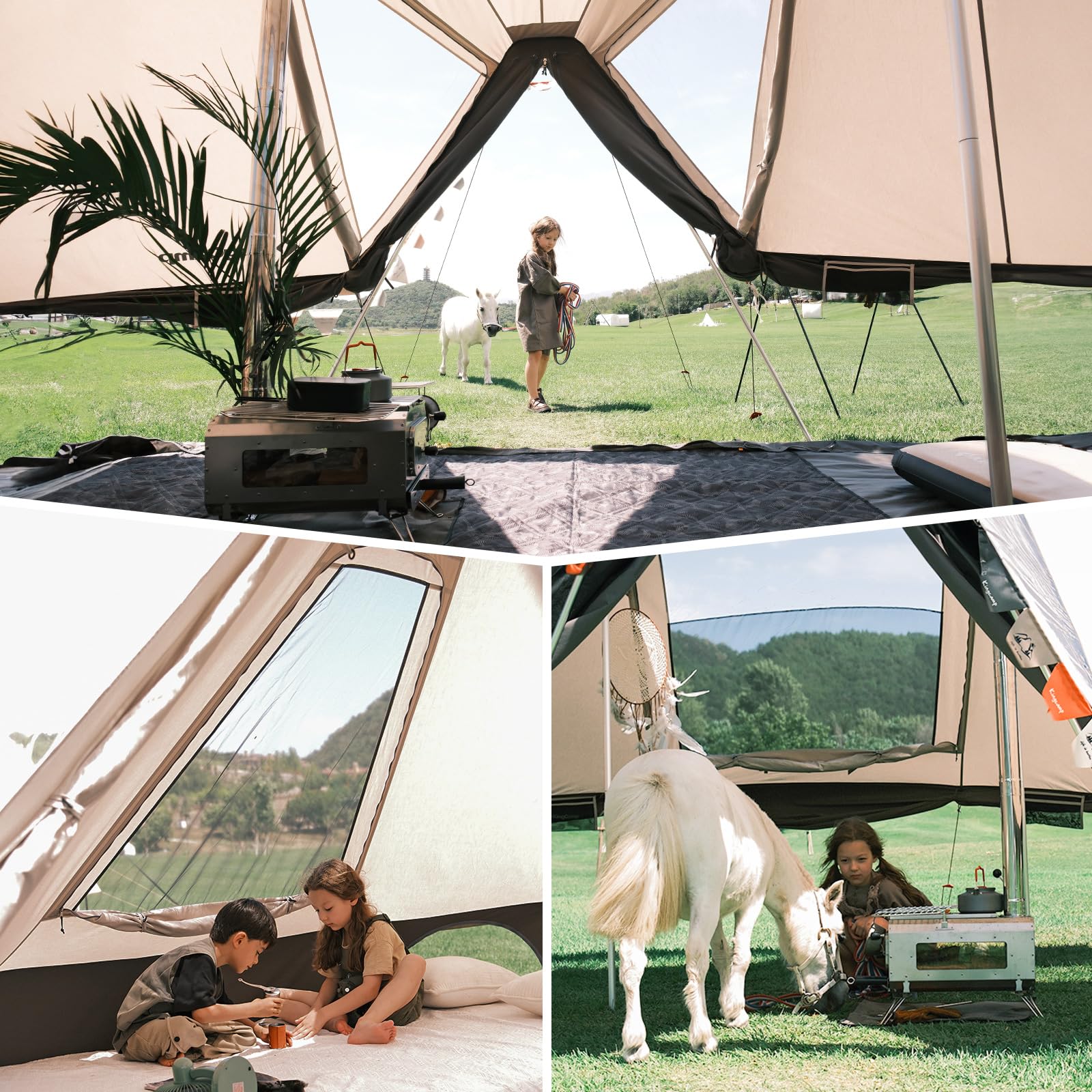 tente coton Tente de camping en coton KINGCAMP Khan Villa Pavilion Tente familiale
