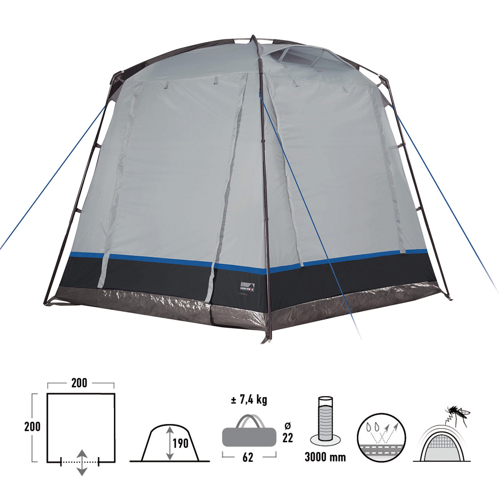 Tente de camping HIGH PEAK Pavilion Veneto - Tente de cuisine de fête Jardin Camping familial