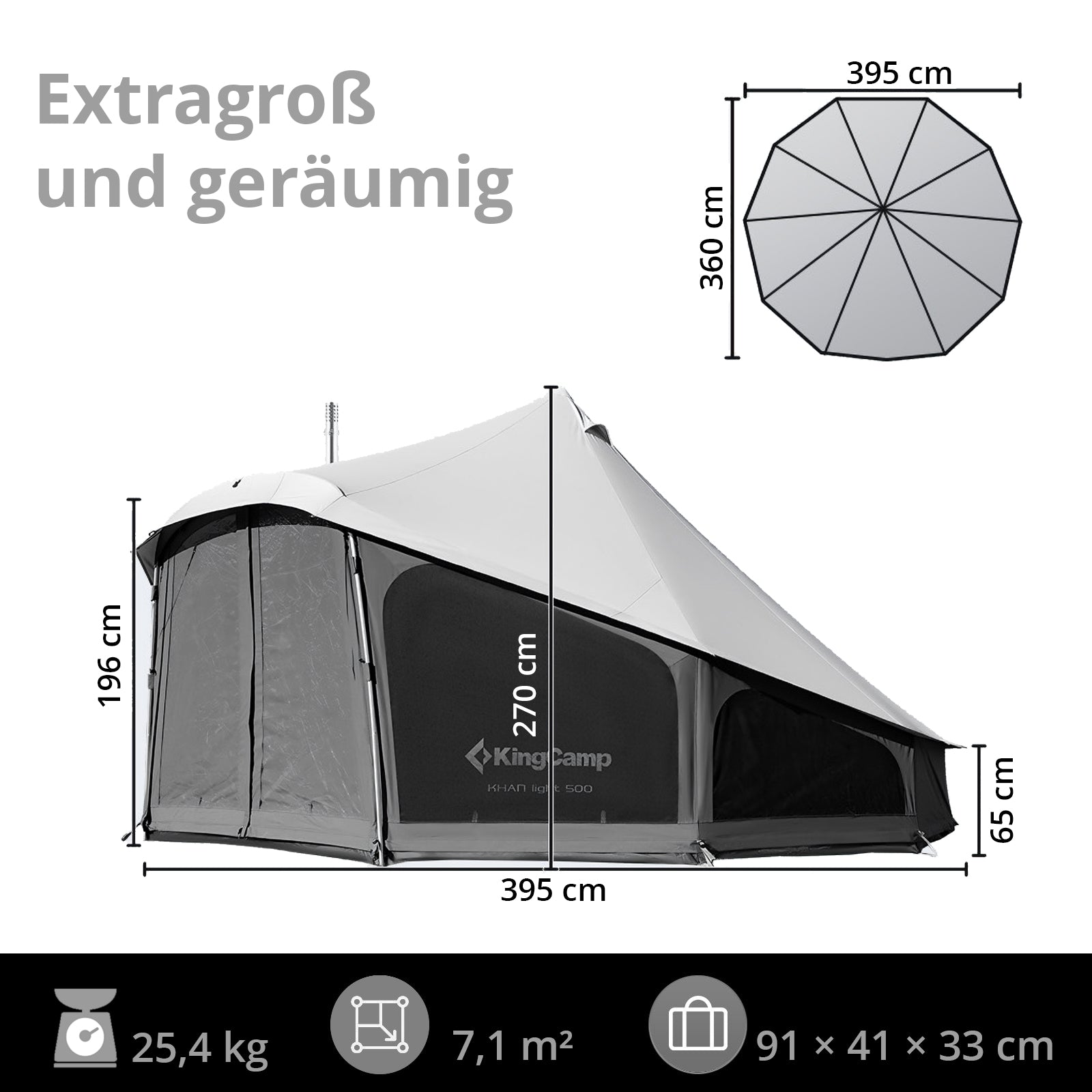 KINGCAMP Tipi Zelt Khan Vista 400 Familienzelt Glockenzelt 6 Personen Baumwolle