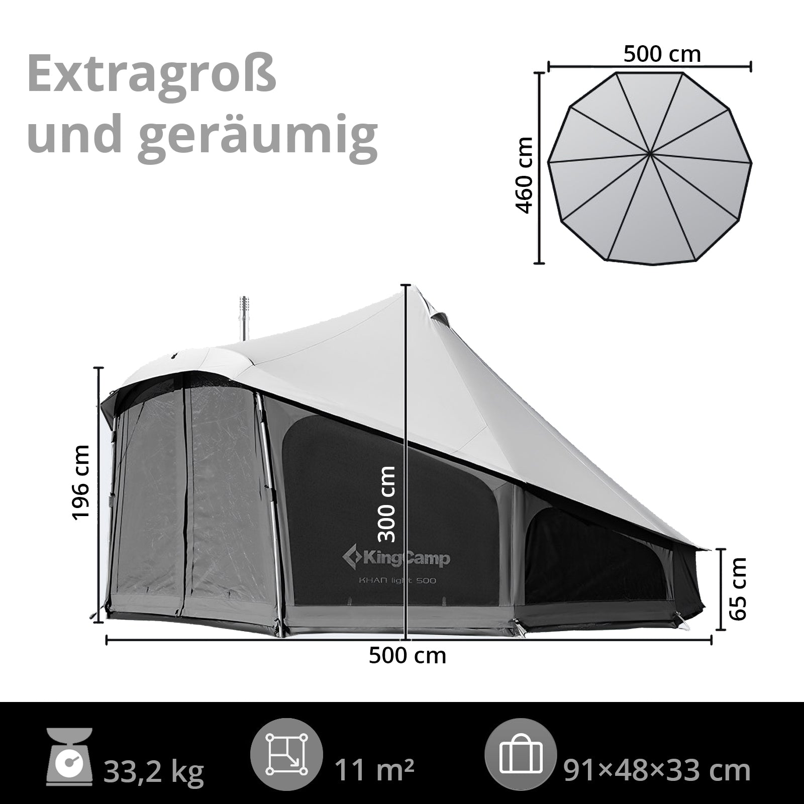 KINGCAMP Tipi Zelt Khan Vista 500 Familienzelt Glockenzelt 8 Personen Baumwolle