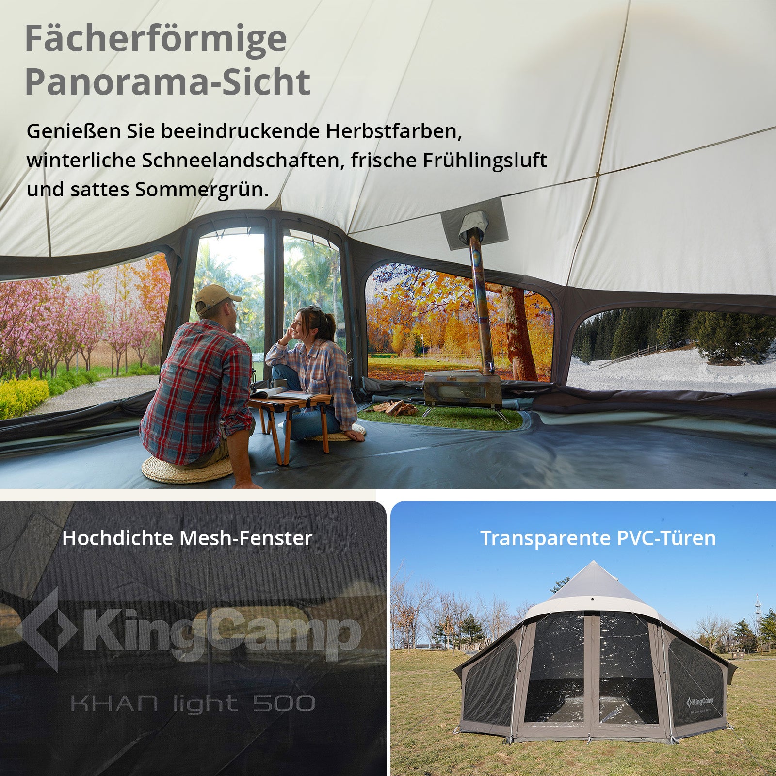 KINGCAMP Tipi Zelt Khan Vista 500 Familienzelt Glockenzelt 8 Personen Baumwolle