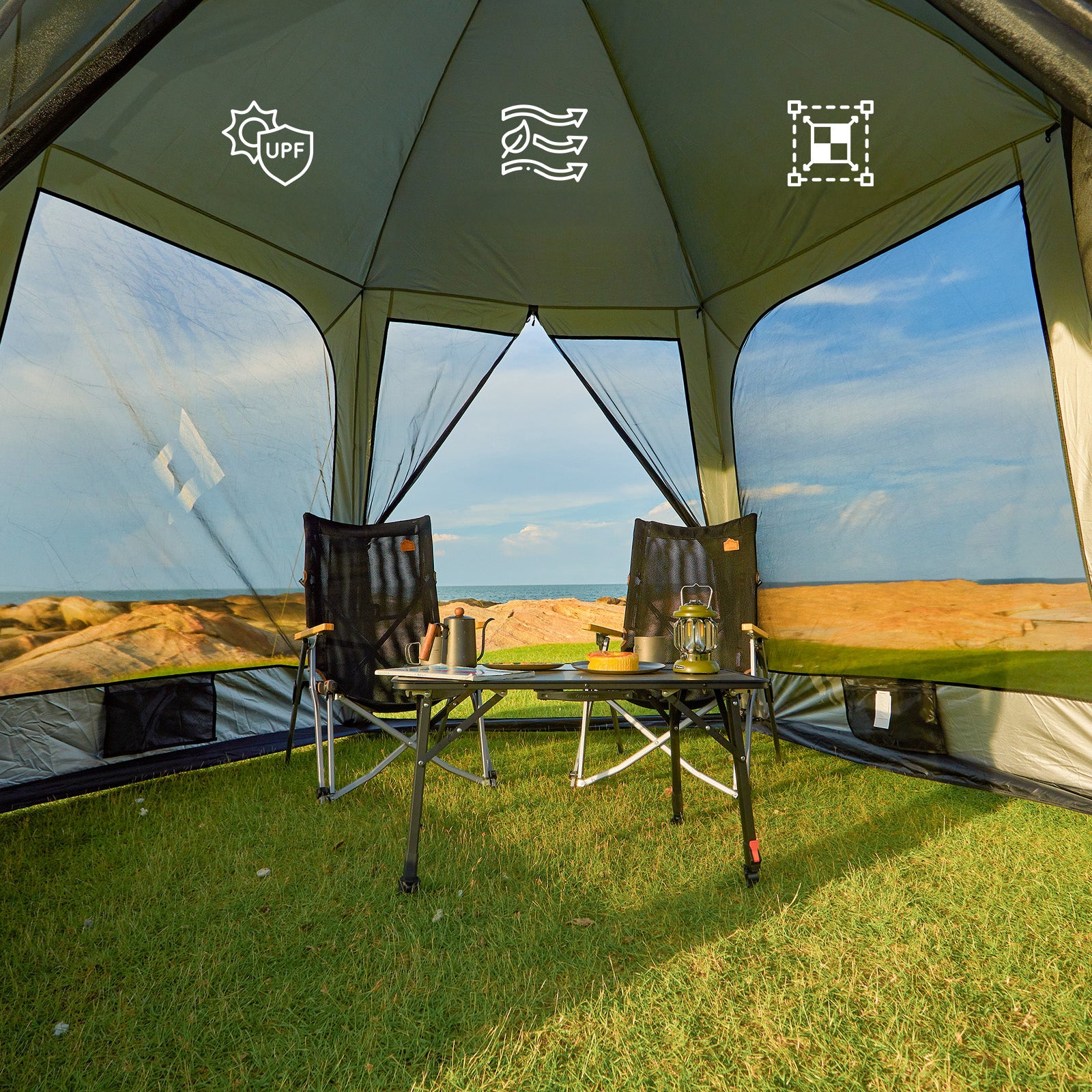 KINGCAMP Camping Pavillon Cairo Festival Garten Party Küchen Zelt UPF50+ Schutz