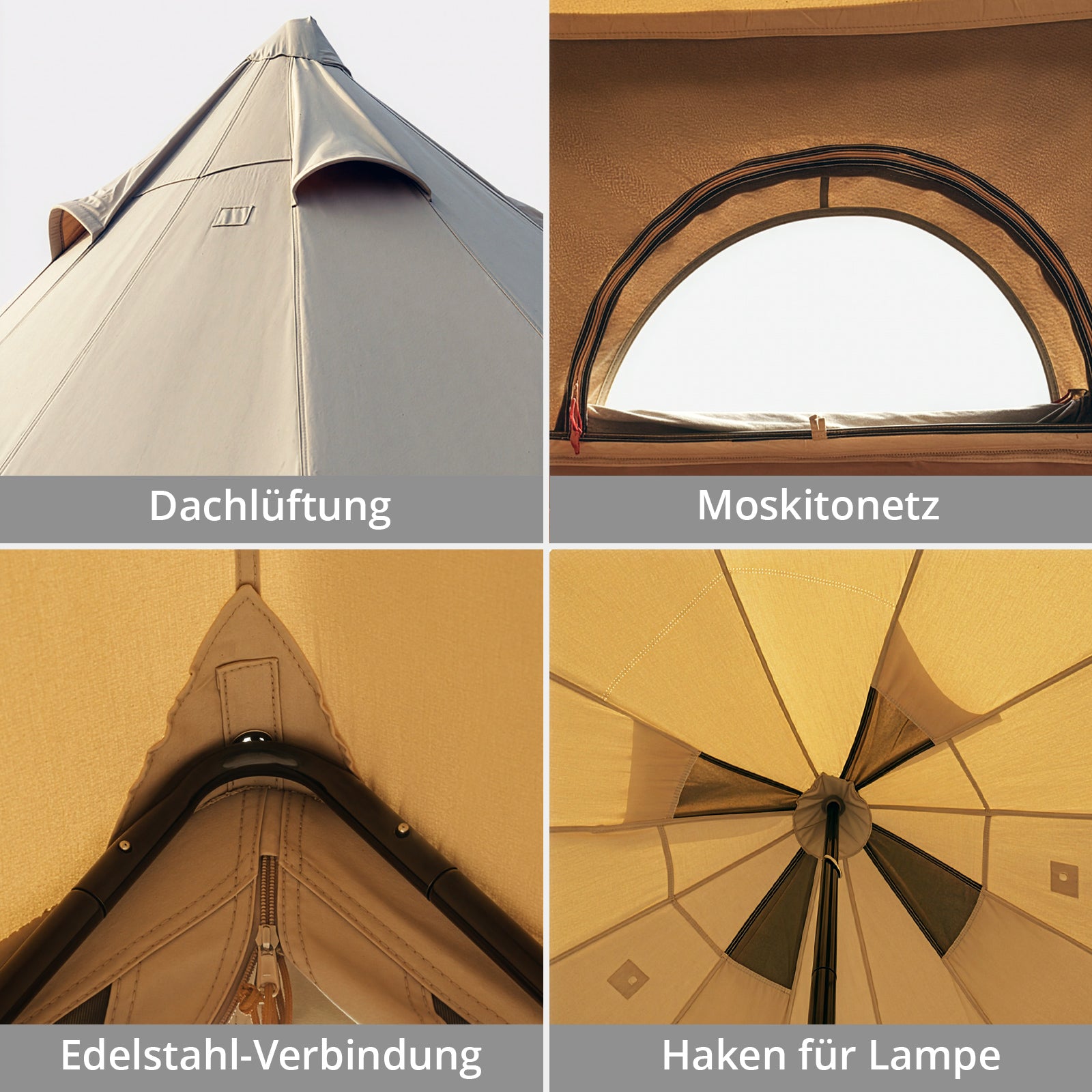 KINGCAMP Tipi Zelt Khan X 400 Familienzelt Glockenzelt 6 Personen Zelt Baumwolle