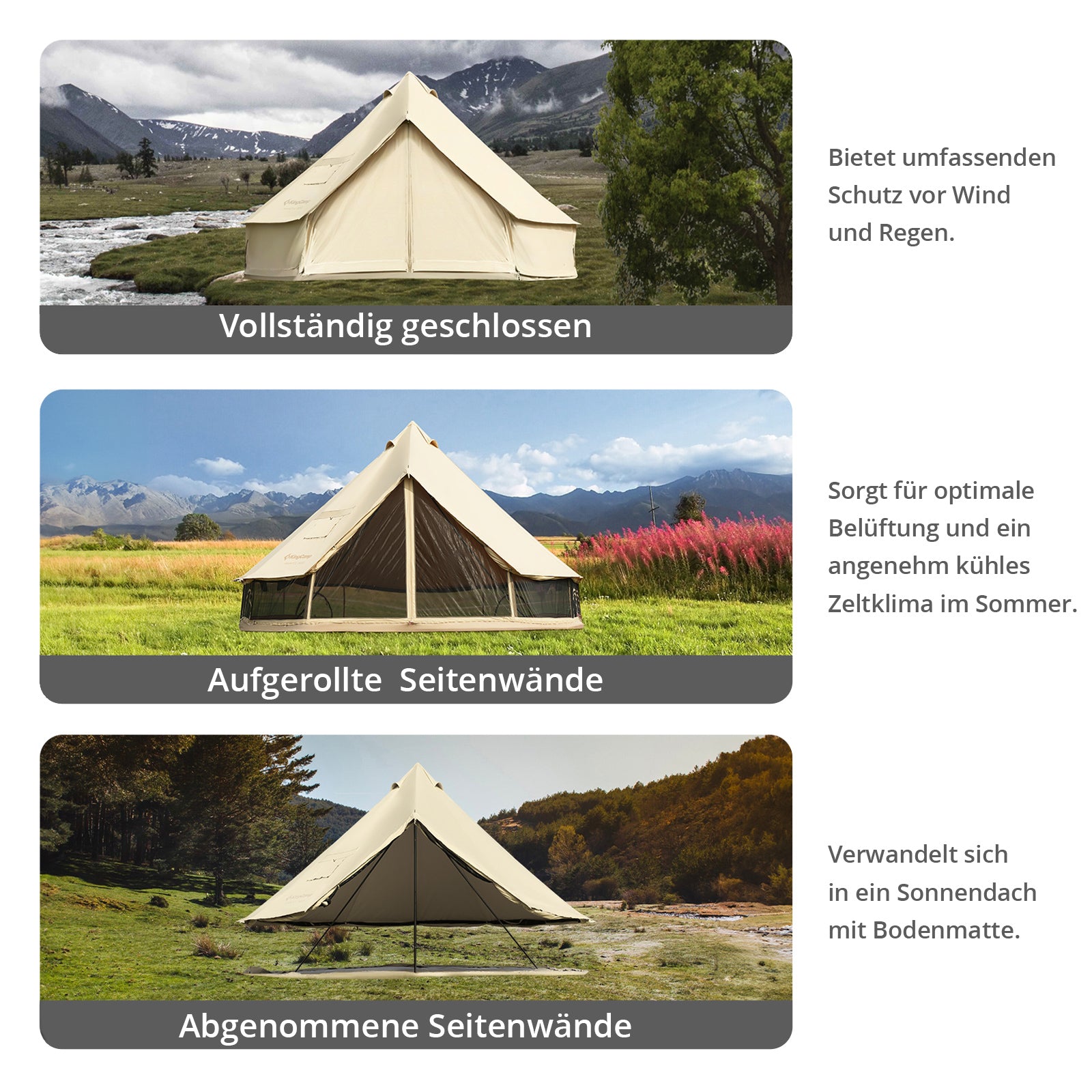 KINGCAMP Tipi Zelt Khan X 500 Familienzelt Glockenzelt 8 Personen Zelt Baumwolle