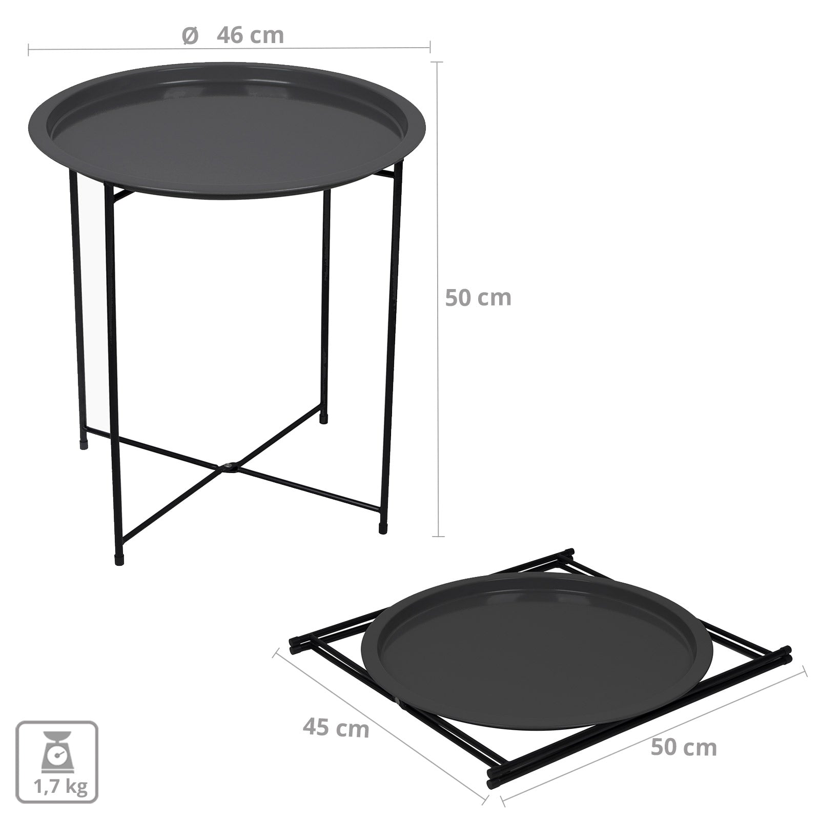BO-CAMP Beistelltisch Harlem Tablett Camping Garten Klapp Tisch Grill BBQ 46x50