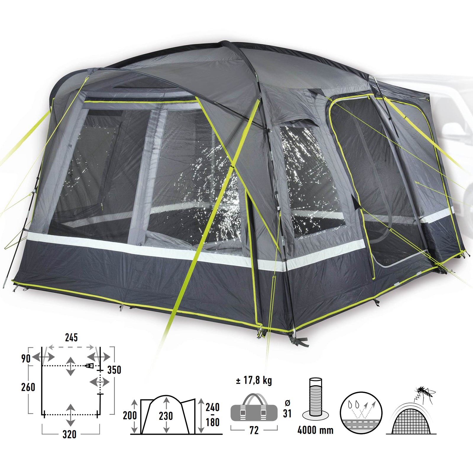 HIGH PEAK Bus Tent Tour 2.0 Van SUV VW Camping Tent Awning Bus Awning 4000 mm