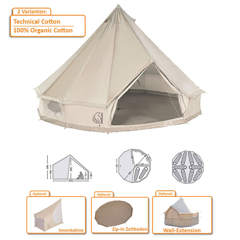 Tente Tipi NORDISK Asgard 19.6 pour 6 à 10 personnes, tente familiale de camping en coton