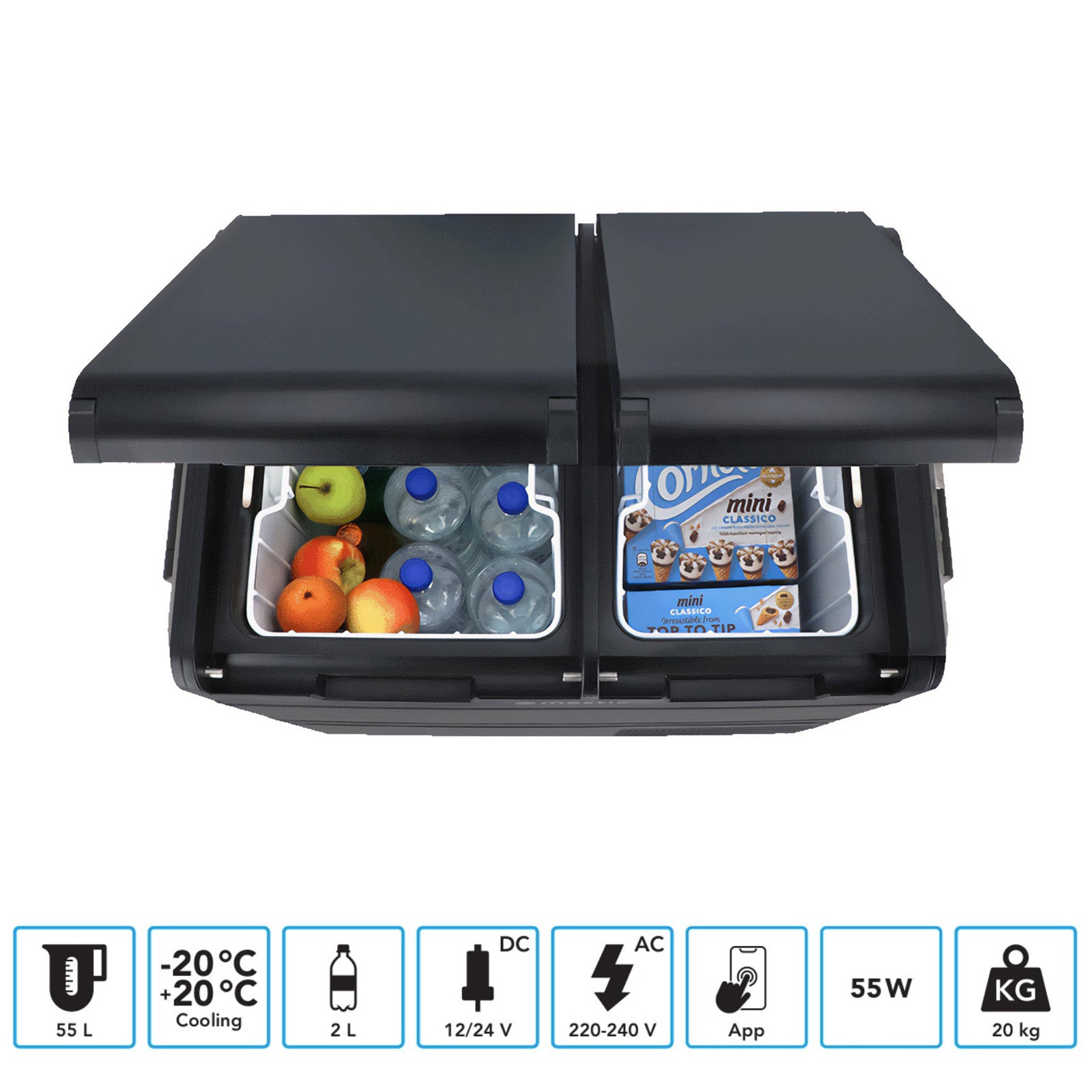 MESTIC Kompressor Kühlbox MCCM-55 L Dual Zone Auto Camping AC/DC 12/24V 230V