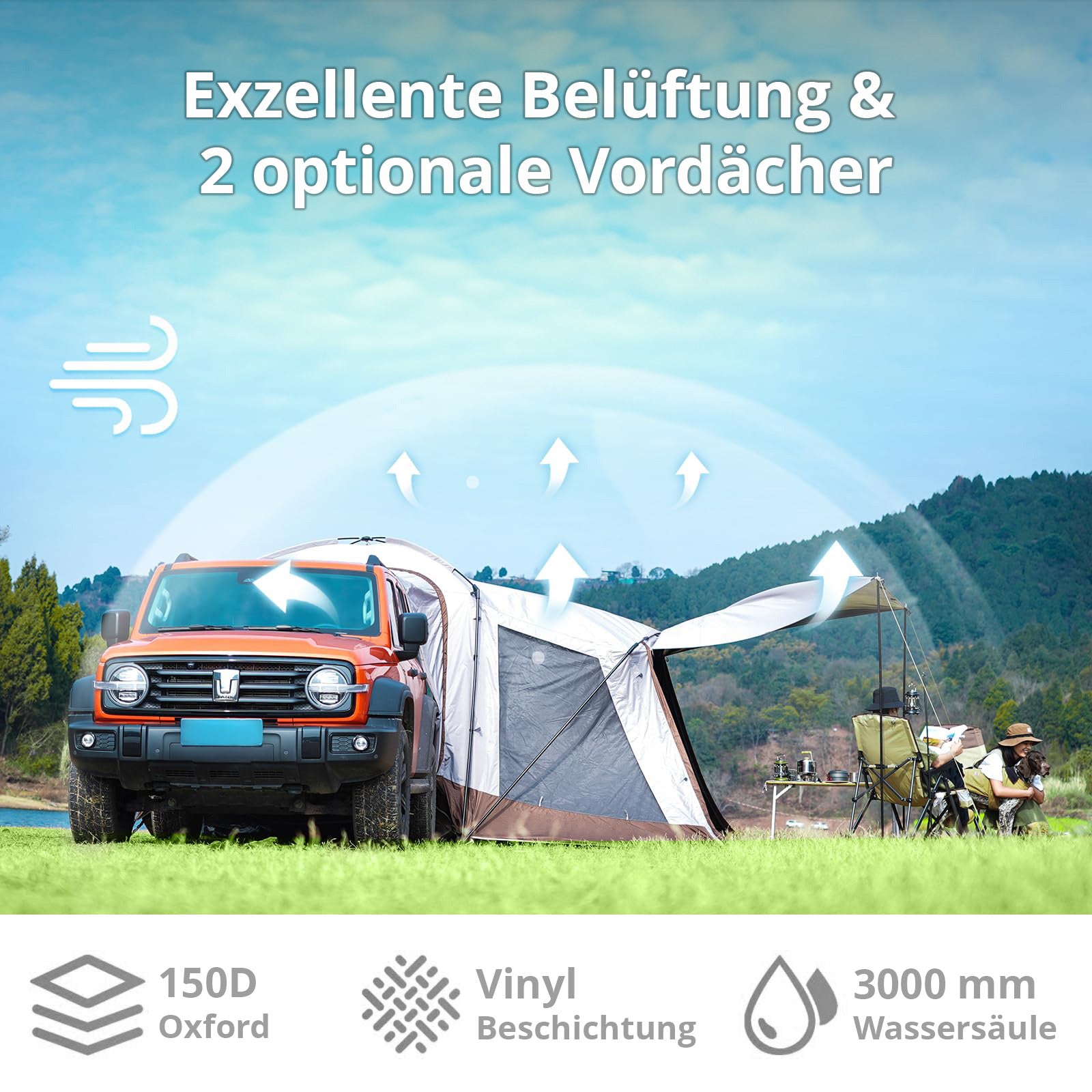 KINGCAMP Buszelt Heckzelt Hawly VW Bus Vorzelt Van Familien Camping Zelt 3000 mm