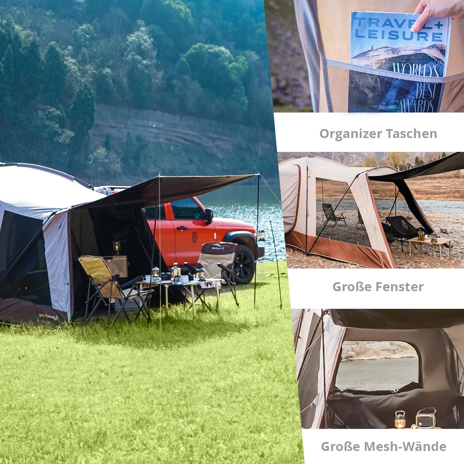 KINGCAMP Buszelt Heckzelt Hawly VW Bus Vorzelt Van Familien Camping Zelt 3000 mm