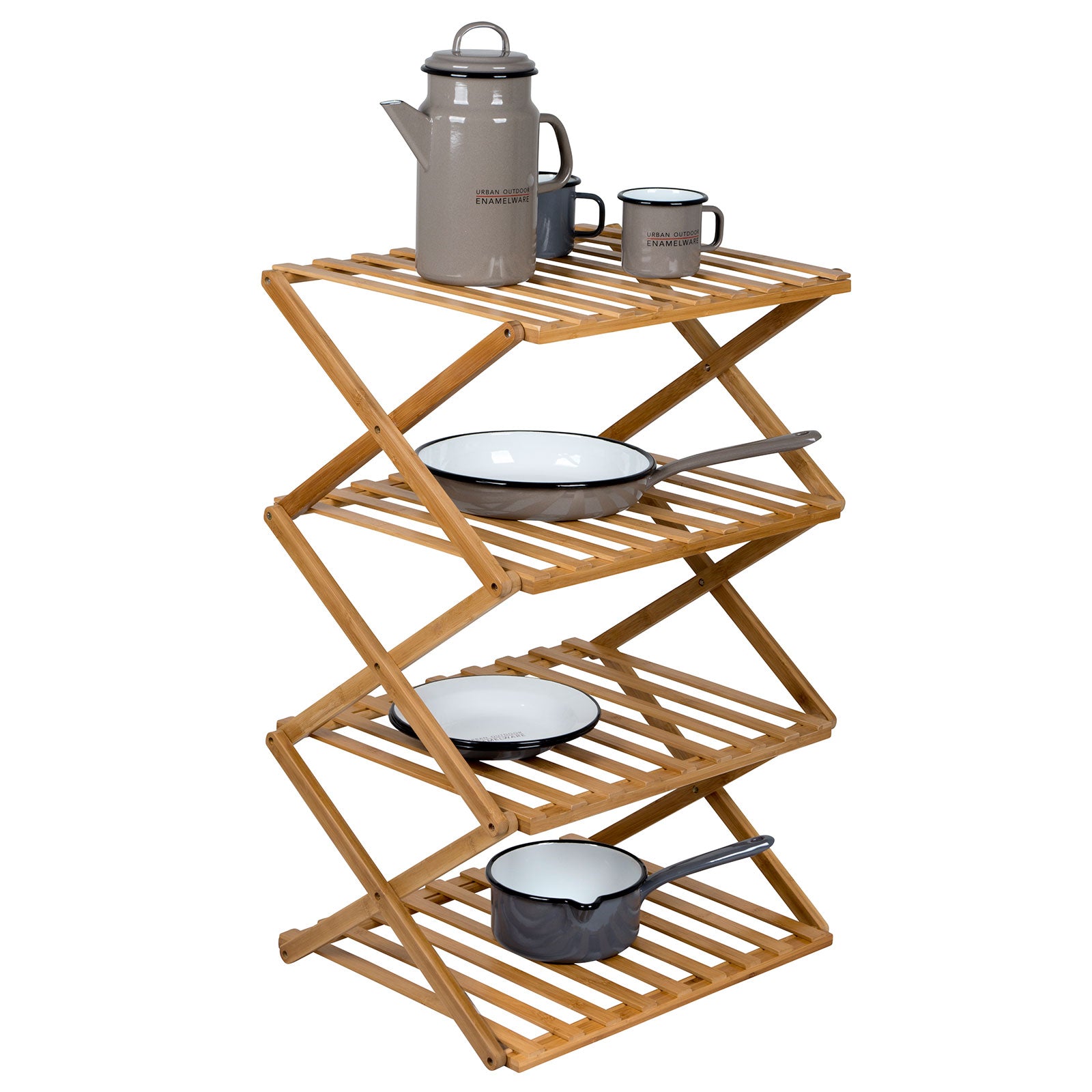 BO-CAMP Camping Shelf Fitzroy - Folding Cabinet Folding Shelf Furniture Bamboo Wood Foldable