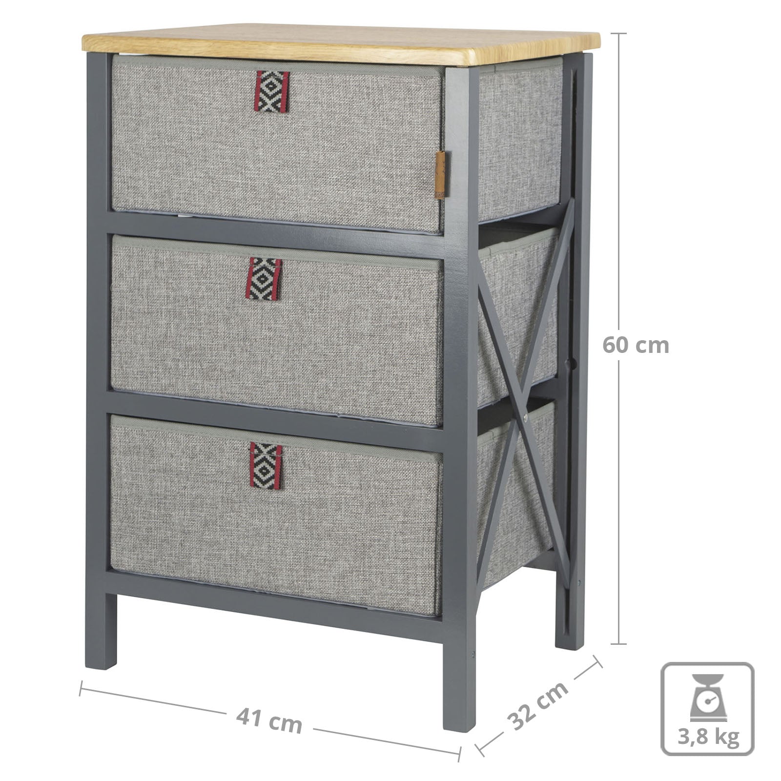 BO-CAMP Camping Folding Cupboard Hamlets Fabric Chest of Drawers Kitchen 3 Drawers Wooden Table