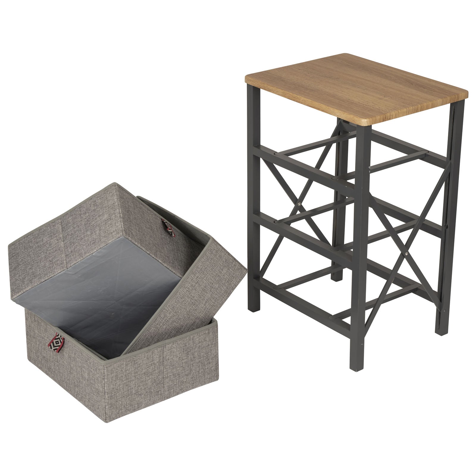 BO-CAMP Camping Folding Cupboard Hamlets Fabric Chest of Drawers Kitchen 3 Drawers Wooden Table