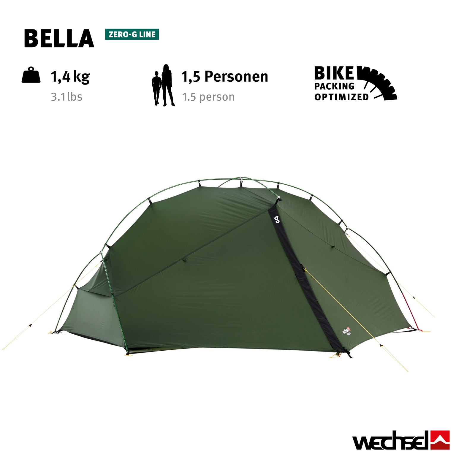 WECHSEL Trekkingzelt Bella 1-2 Personen Geodät Camping Fahrrad Biwak Zelt 1,4 kg