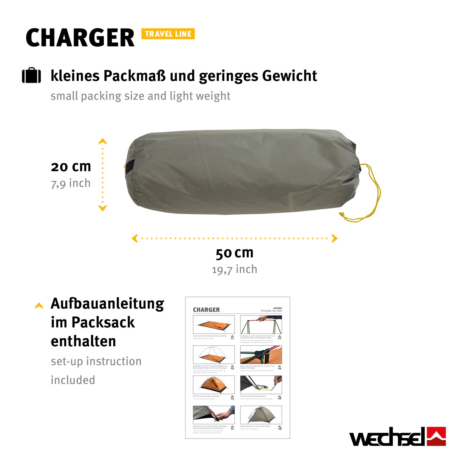 WECHSEL Trekkingzelt Charger 2 Personen Camping Fahrrad Geodät Zelt Biwak 2,6 kg