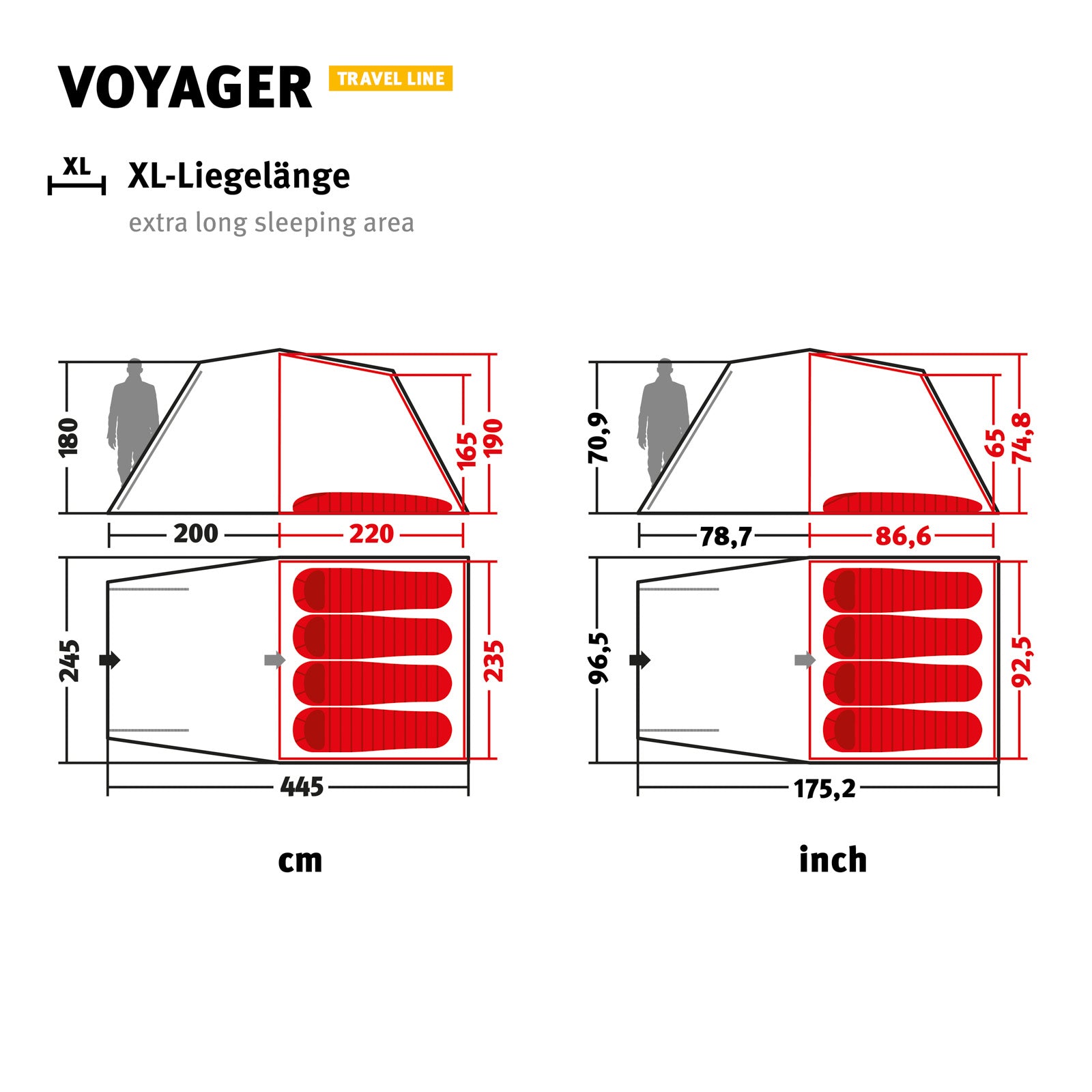 Tente tunnel WECHSEL Voyager, tente de camping 4 personnes, tente familiale en aluminium légère 6,4 kg