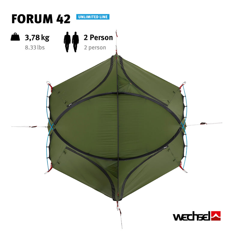 WECHSEL Trekkingzelt Forum 42 Geodät 1-2 Personen Camping Fahrrad Zelt 3,65 kg