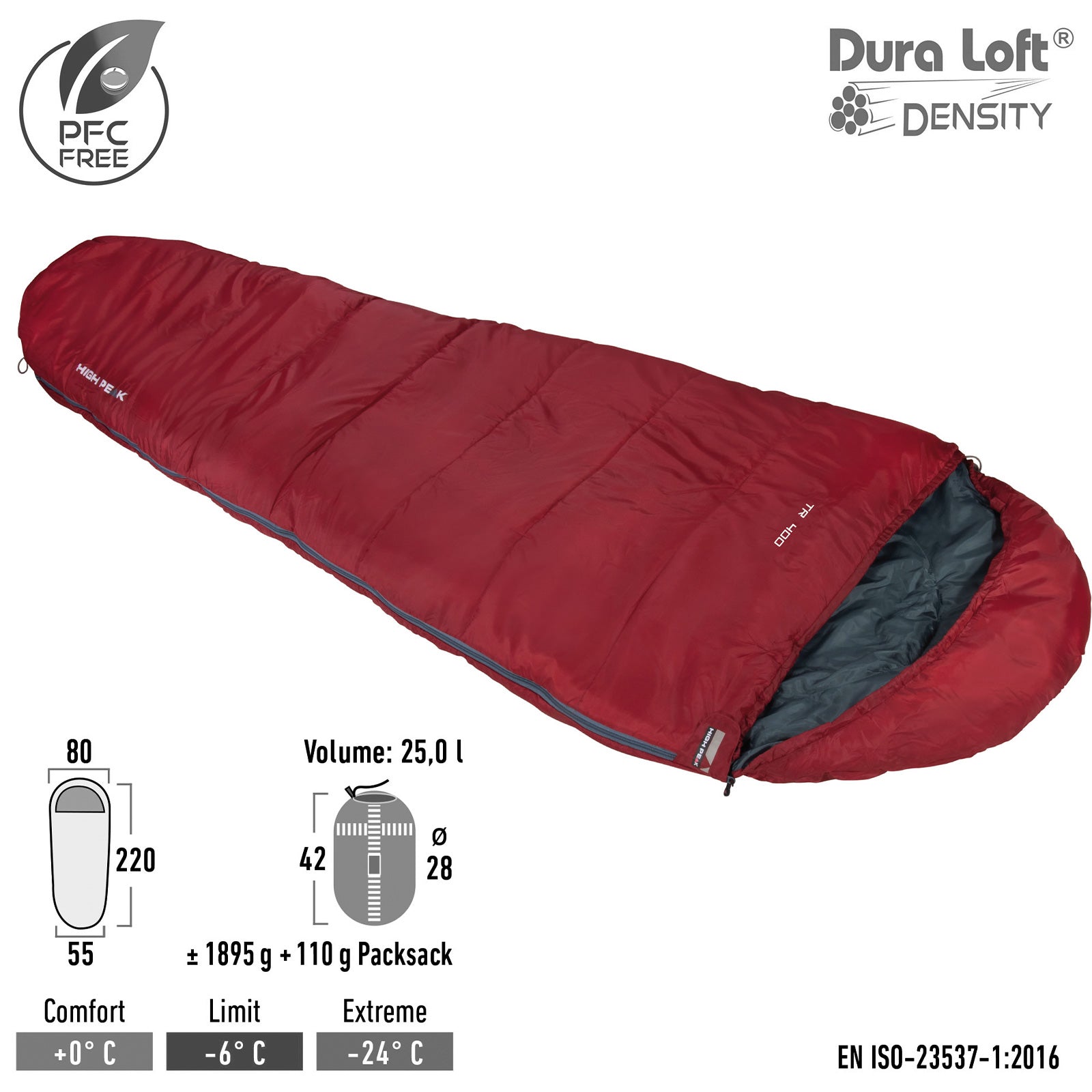 Sac de couchage momie HIGH PEAK TR 400, sac de couchage de trekking léger 3 saisons