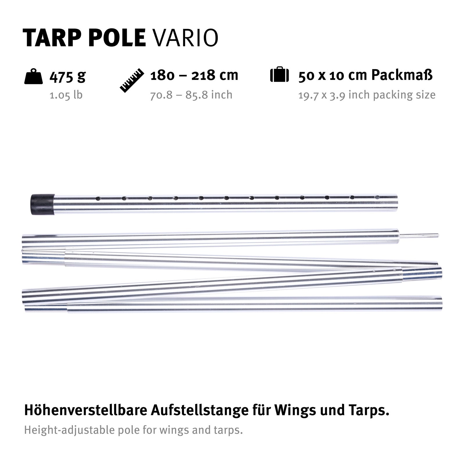 WECHSEL Mât de tente télescopique Tarp Pole Vario mât de montage voile solaire aluminium 218 cm