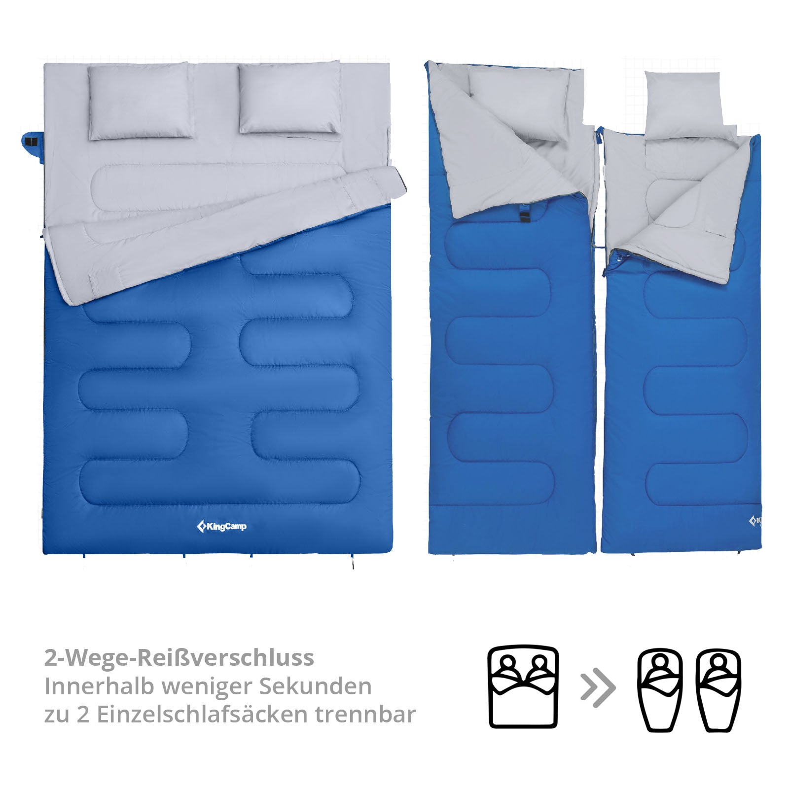 Sac de couchage couverture KINGCAMP Oxygen 250 D Sac de couchage double 2 personnes XL long -3°C