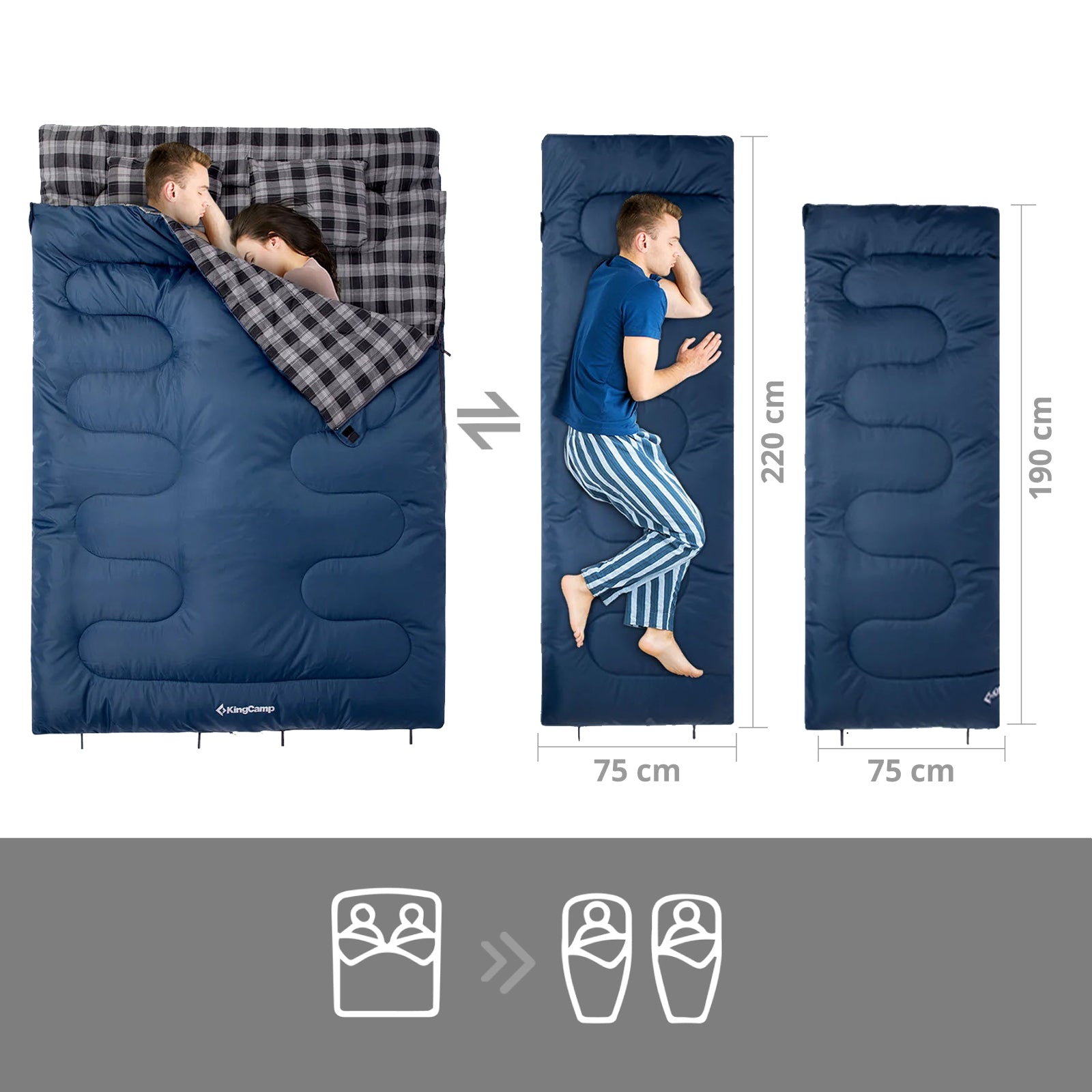 KINGCAMP Deckenschlafsack Snowflake 300D 2 Personen Doppel Schlafsack Lang -13°C