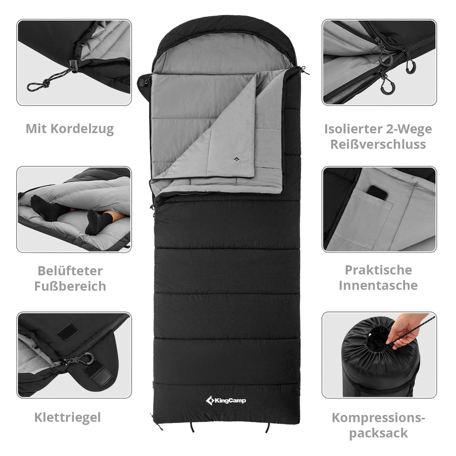 KINGCAMP Deckenschlafsack Bedfort Winter Schlafsack XL Lang Breit Baumwolle -15°