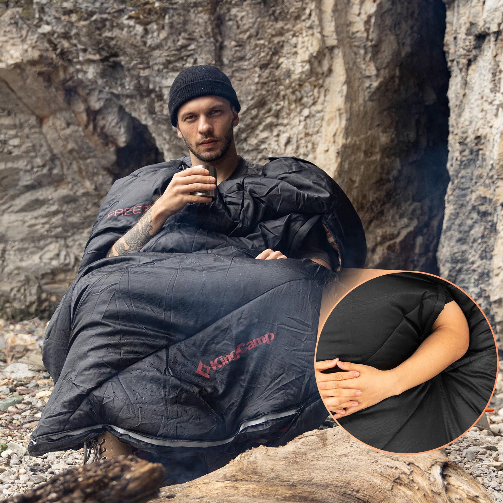 KINGCAMP Deckenschlafsack Freespace 300 Winter Schlafsack XL Breit Baumwolle -13