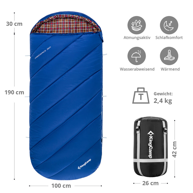 KINGCAMP Deckenschlafsack Freespace 350 Winter Schlafsack Breit Baumwo