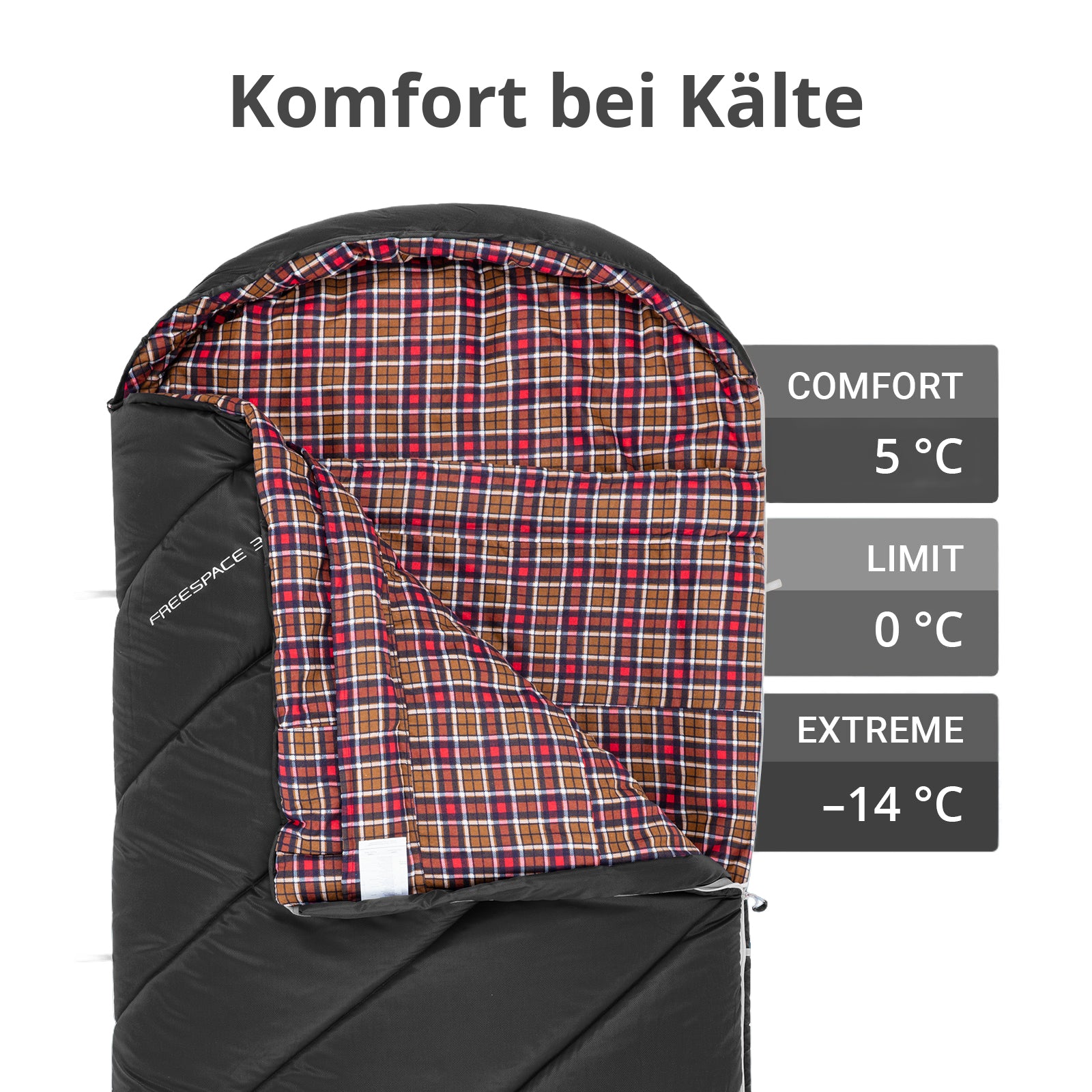 KINGCAMP Deckenschlafsack Freespace 350 Winter Schlafsack Breit Baumwolle -17°C